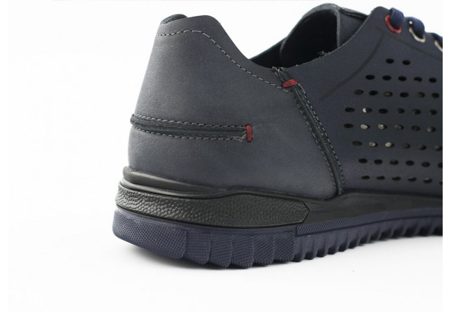 Men's shoes in dark blue leather with perforation Снимка 5