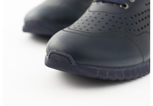 Men's shoes in dark blue leather with perforation Снимка 5