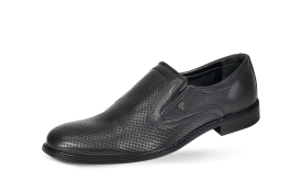 Men's formal shoes with perforation and metal logo снимка