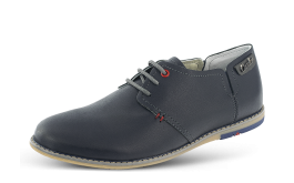 Men's loafers in dark blue nappa with decorative stitches снимка