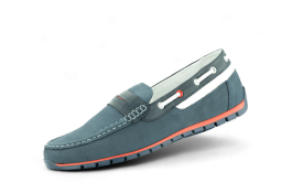 Тъмносини мъжки мокасини с червени елементи снимка