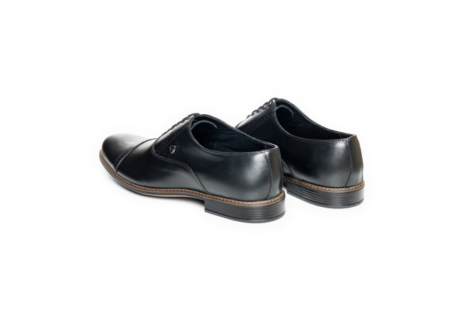 Men's formal black shoes with metal logo Снимка 5
