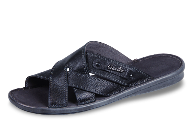 Black men's slippers from genuine leather Снимка 